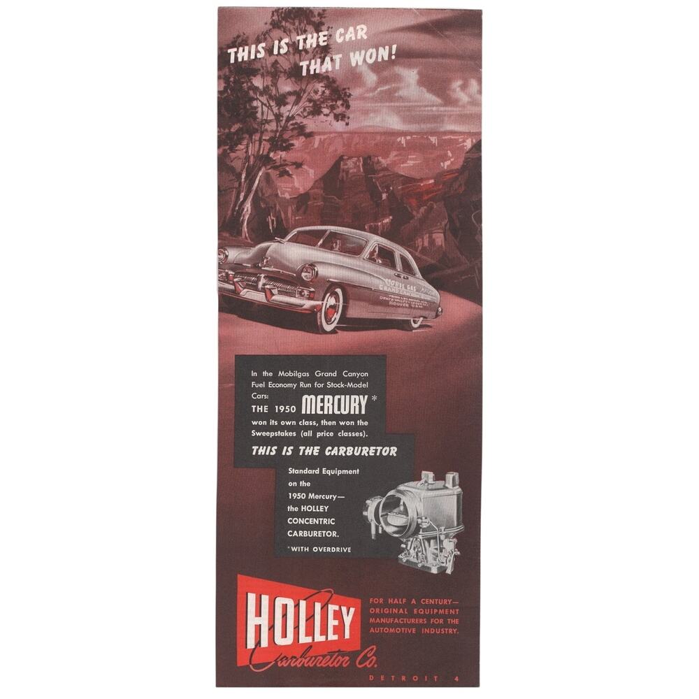 Holley Carburetor Co Advertisement 1950s Vintage 1950 Mercury Automobile Detroit